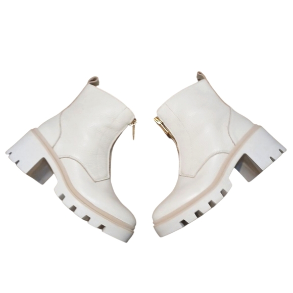 Antonio de Faria Lola Lug Sole Ankle Chelsea Cream Leather Combat Boots Size 8 - Picture 12 of 12